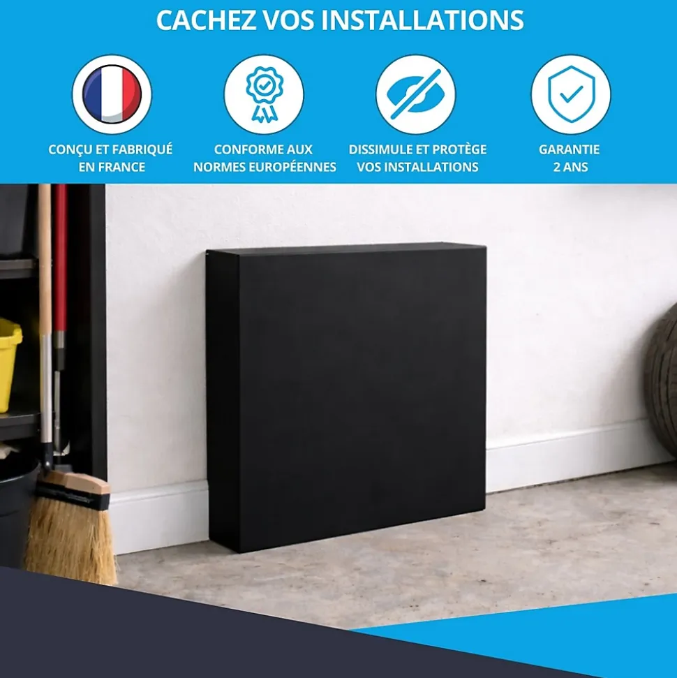 Cache nourrice plomberie ATOLE en acier Noir - Largeur fixe - Taille 2 : 450 x 650 x 150 mm