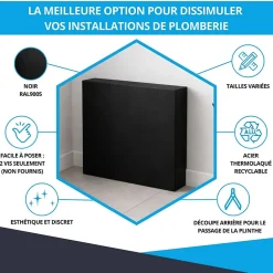 Cache nourrice plomberie ATOLE en acier Noir - Largeur fixe - Taille 5 : 650 x 650 x 150 mm