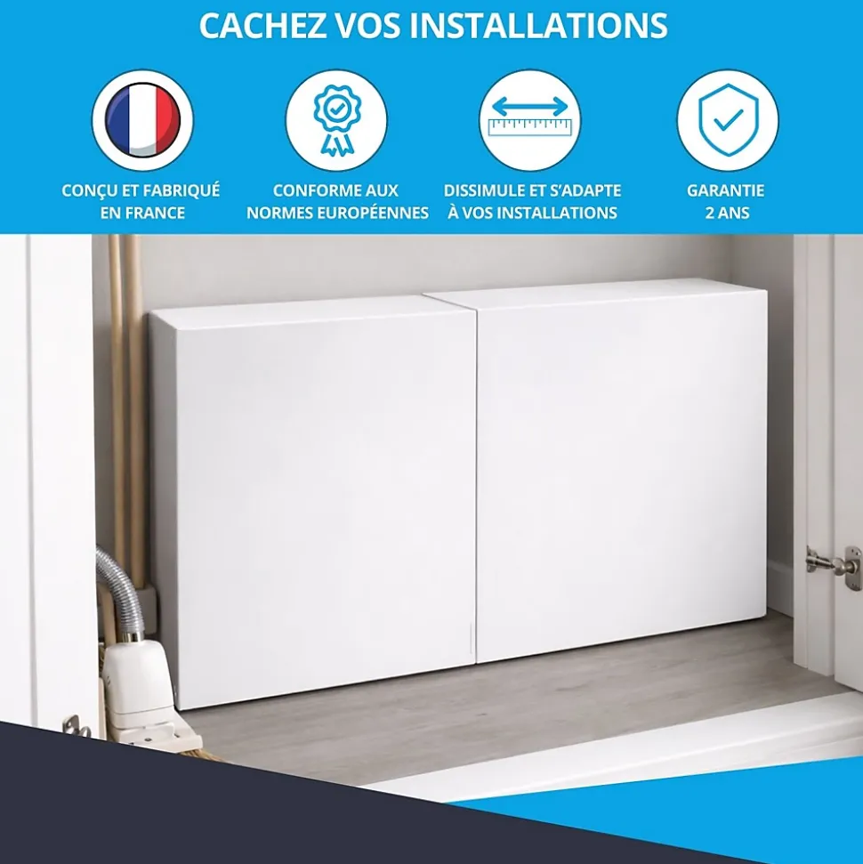 Cache nourrice plomberie ATOLE en acier Blanc - Largeur réglable - Taille 1
