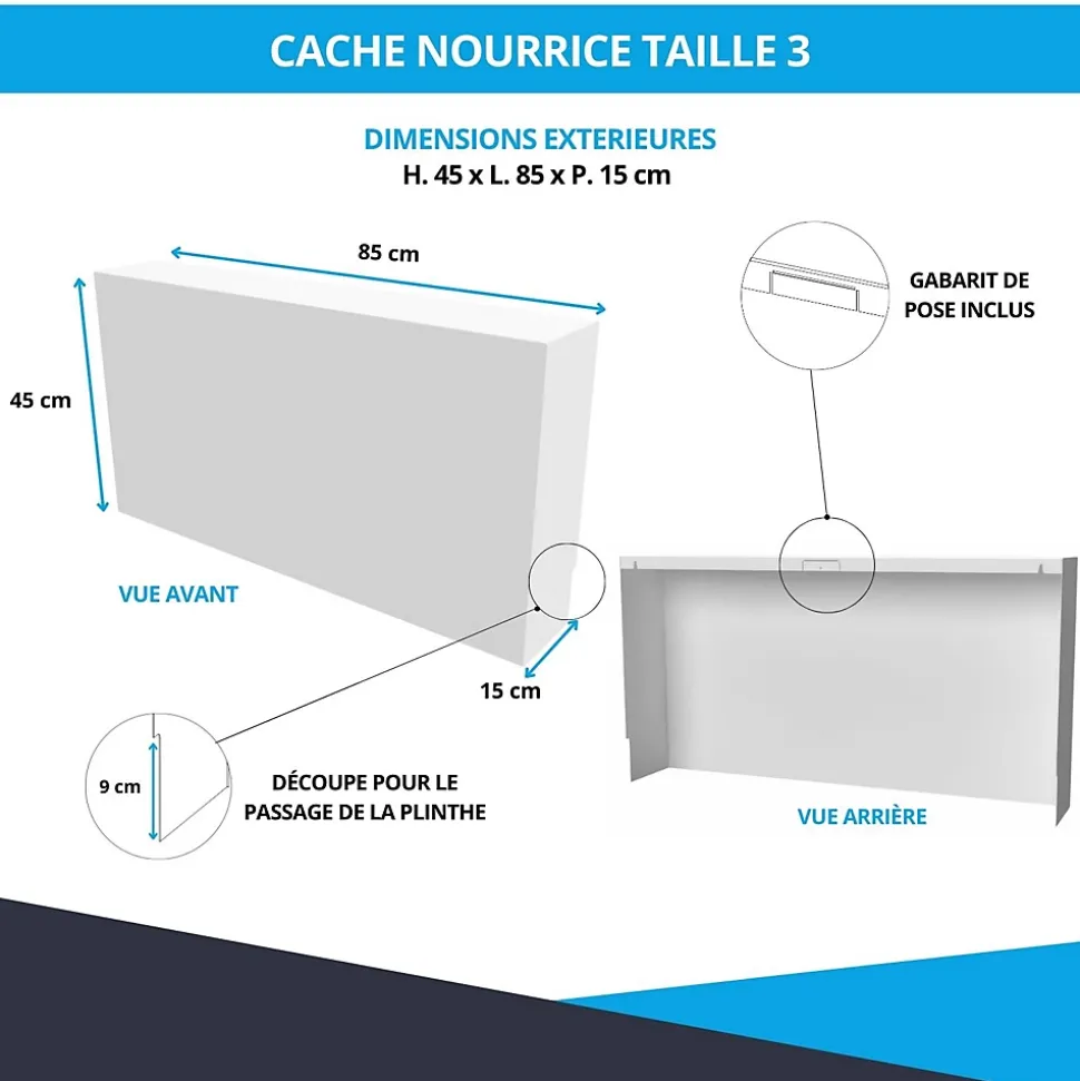 Cache nourrice plomberie ATOLE en acier Blanc - Largeur fixe - Taille 3 : 450 x 850 x 150 mm