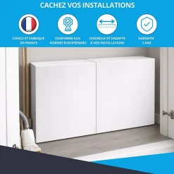 Cache nourrice plomberie ATOLE en acier Blanc - Largeur réglable - Taille 4 : 650 x 605 à 1150 x 150 mm