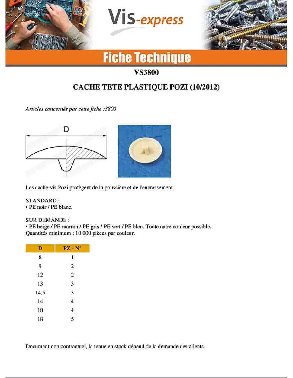 Cache tête Plastique Pozi numéro 2 Diamètre de tête: 9 RAL3020 - 100 pièces
