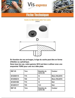 Cache vis Tête fraisée TORX TORX T15 Diamètre de tête: 12 Nylon RAL9010 blanc pur - 1 pièce