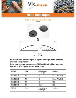 Cache vis Tête fraisée TORX TORX T25 Diamètre de tête: 13.5 nylon noir - 100 pièces