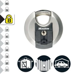 Cadenas à clé Master Lock Excell M40EURD disque en acier inoxydable Ø70 mm hauteur de l'anse 16 mm