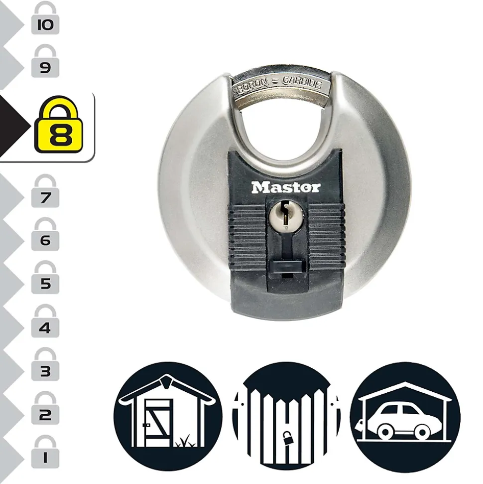 Cadenas à clé Master Lock Excell M40EURD disque en acier inoxydable Ø70 mm hauteur de l'anse 16 mm