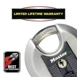 Cadenas à clé Master Lock Excell M40EURD disque en acier inoxydable Ø70 mm hauteur de l'anse 16 mm