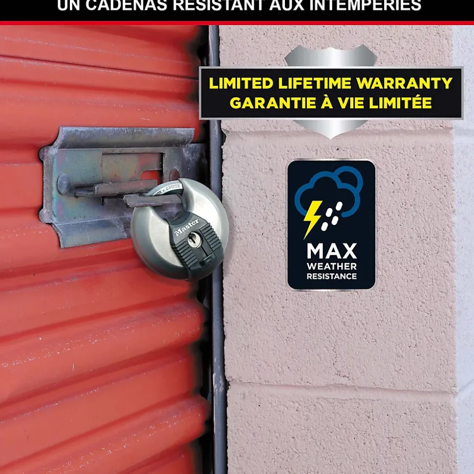 Cadenas à clé Master Lock Excell M40EURT disque en acier inoxydable Ø. 70 mm hauteur de l'anse 16 mm vendu par 2