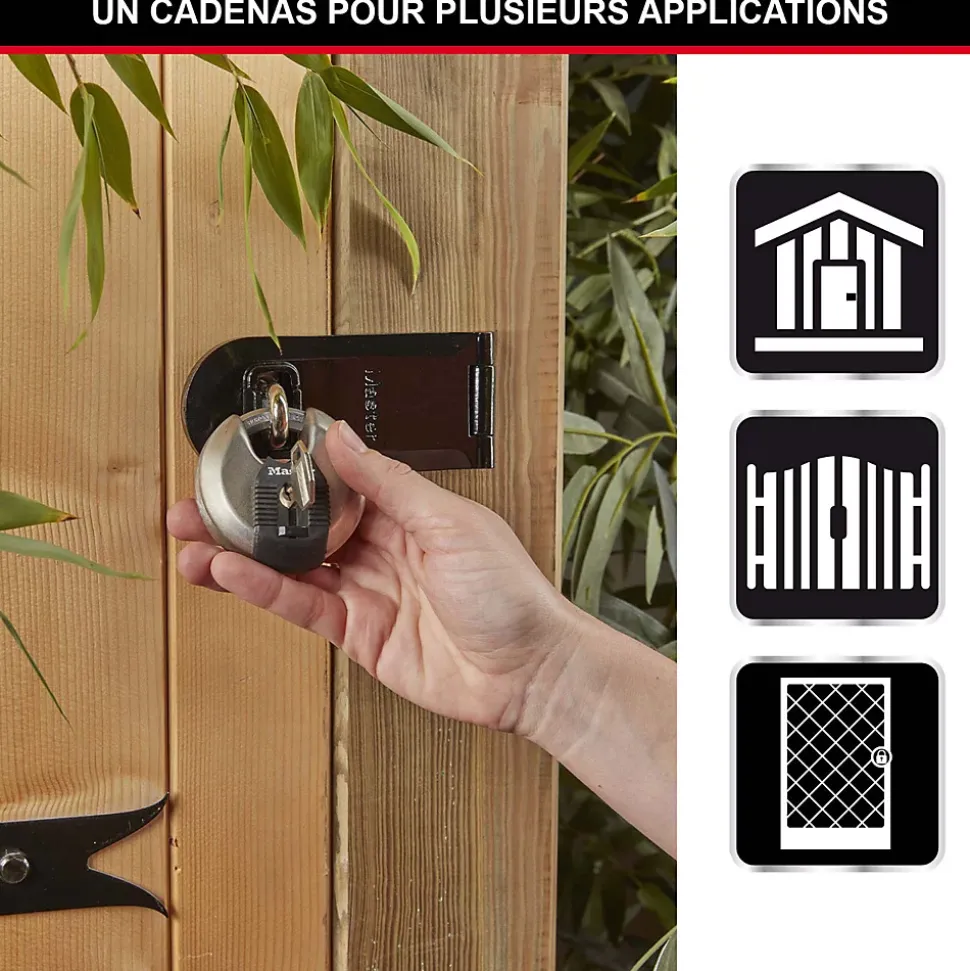 Cadenas à clé Master Lock Excell M40EURT disque en acier inoxydable Ø. 70 mm hauteur de l'anse 16 mm vendu par 2