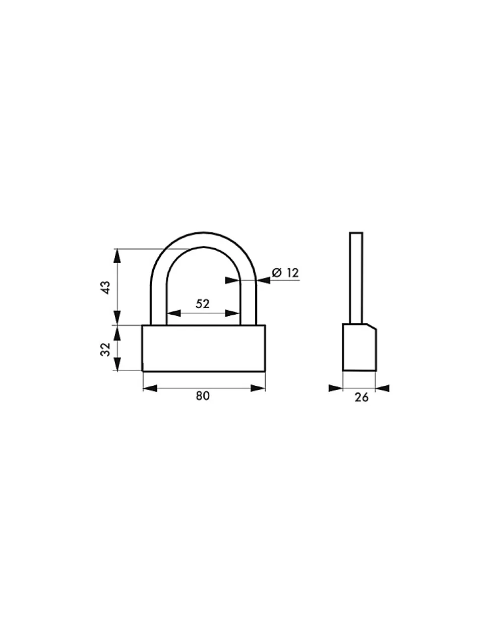 Cadenas à clé Nautic, laiton, intérieur, anse acier, 80mm, 3 clés - THIRARD