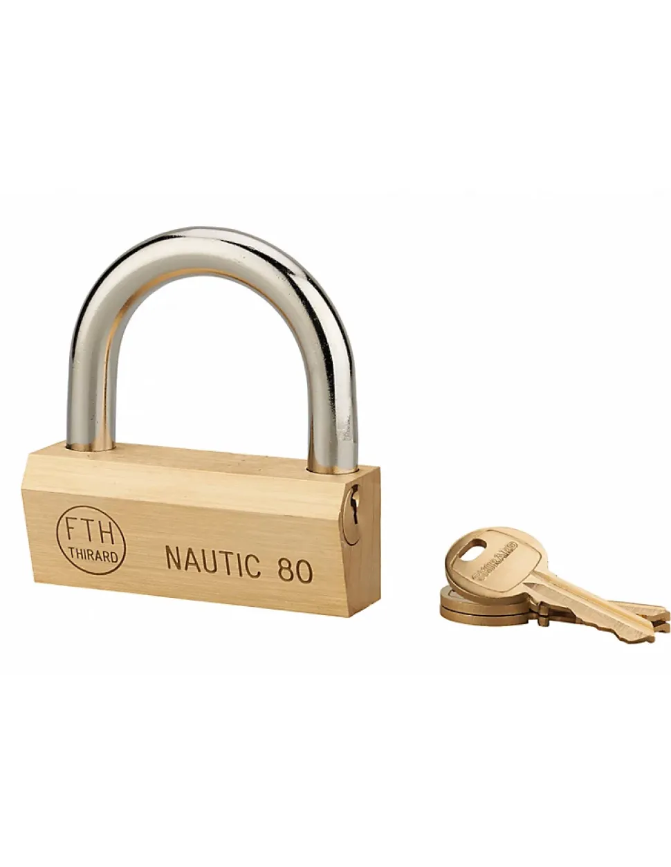 Cadenas à clé Nautic, laiton, intérieur, anse acier, 80mm, 3 clés - THIRARD