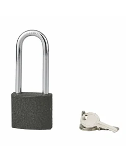 Cadenas ACERA gris à clé, base 40 mm, anse 1/2 haute 61 mm, anse acier cémenté, 3 clés - SERRUPRIX