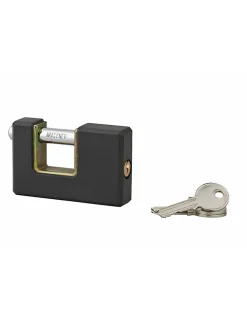 Cadenas ACERA rectangulaire à clé, base 75 mm, anse acier cémenté, 3 clés - SP
