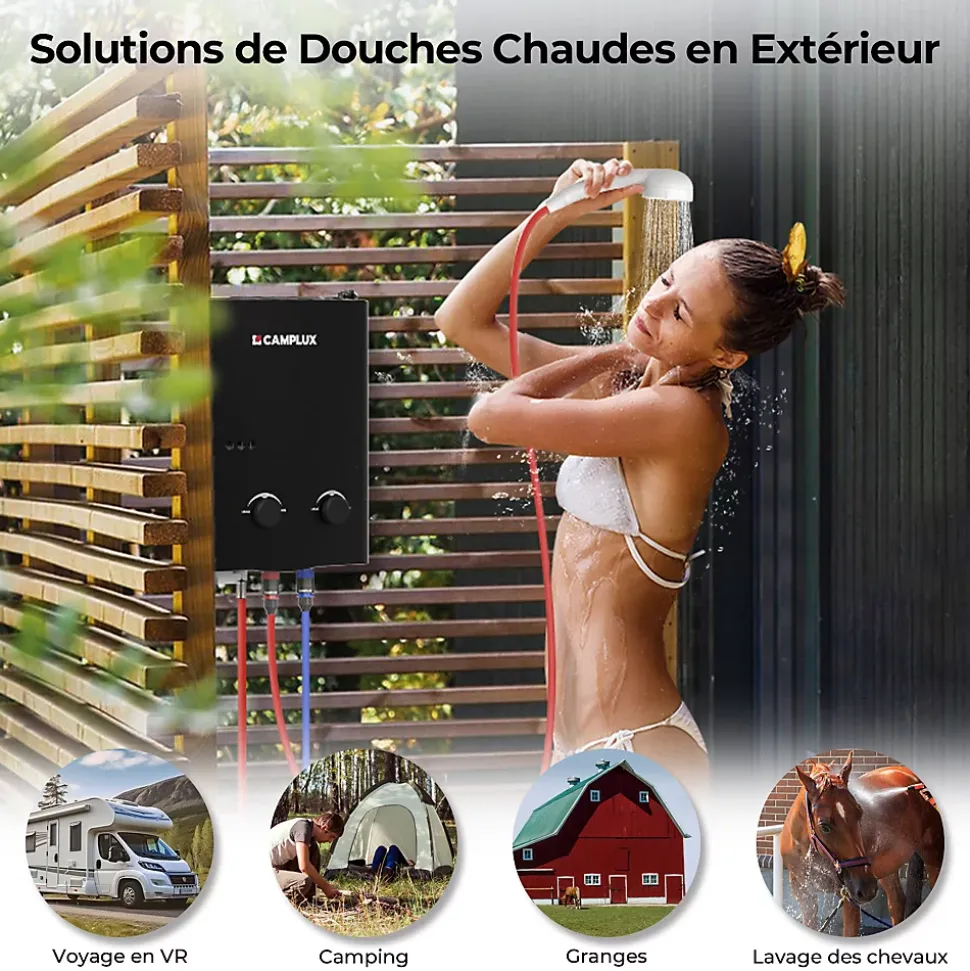 CAMPLUX AY132B-DE Chauffe-eau instantanés portables de 5L/min au gaz Propane/Butane (50mbar)