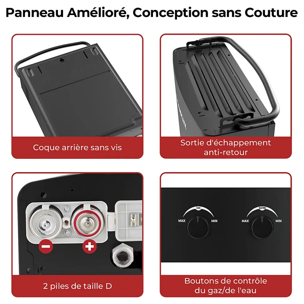 CAMPLUX AY132B-DE Chauffe-eau instantanés portables de 5L/min au gaz Propane/Butane (50mbar)
