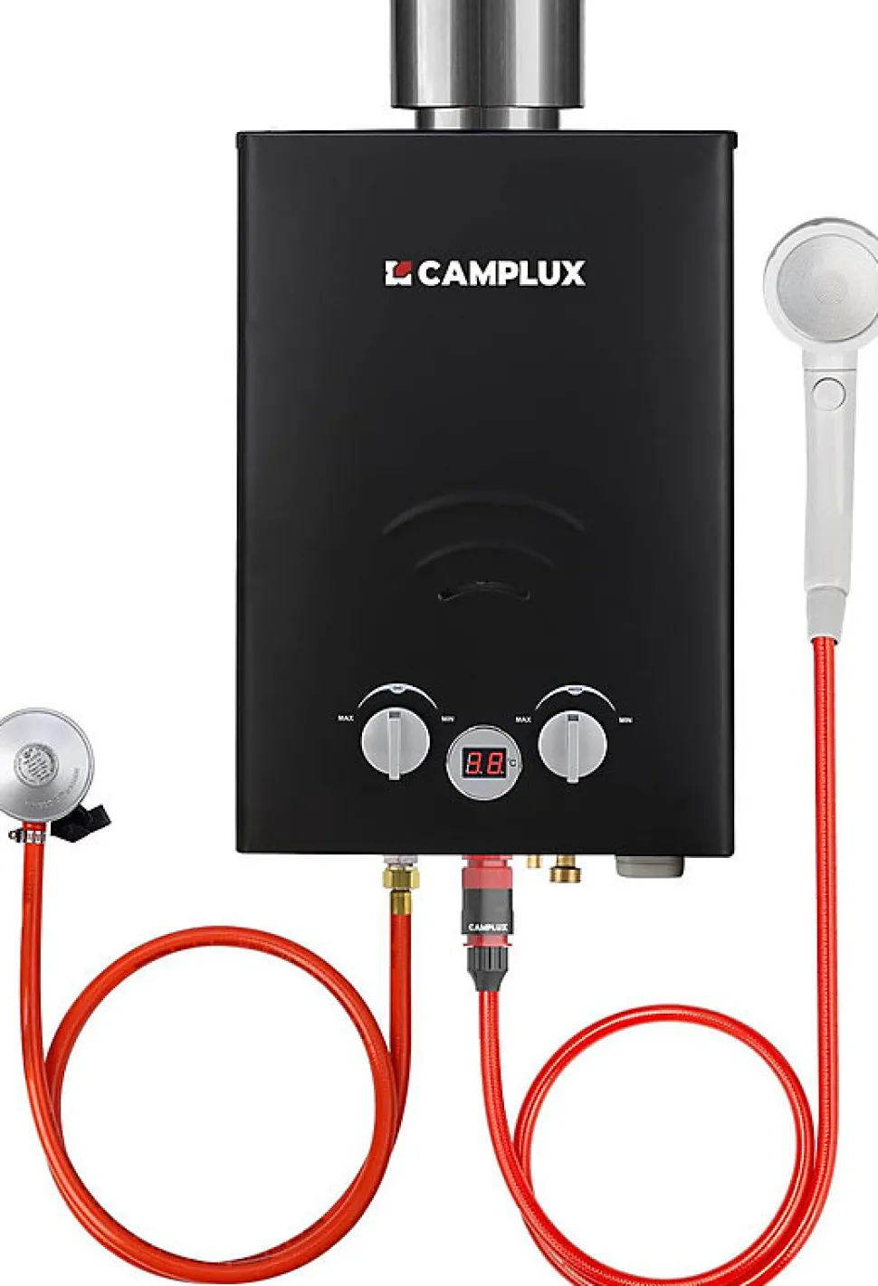 CAMPLUX BW158BC Chauffe-eau instantané au propane/butane 6 l/min 30/37 mbar avec housse contre la pluie