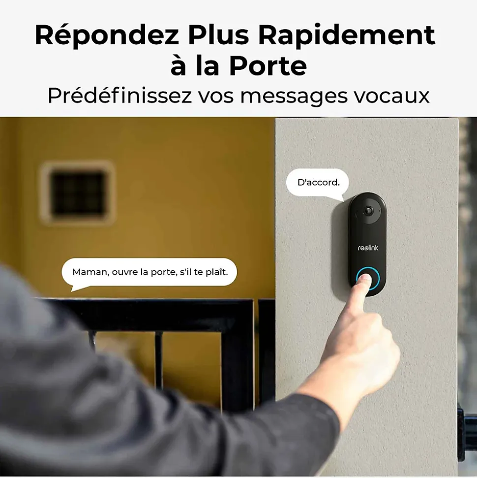 Caméra de surveillance Reolink Sonnette exterieur connectee D340W Noir