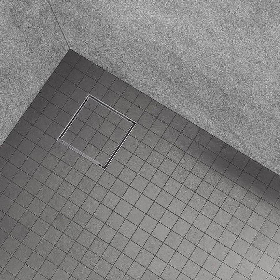 Caniveau de douche à carreler carré CIREA 20 x 20 cm, siphon anti-odeurs, drainage 36l/min, hauteur réglable SANIVERRE