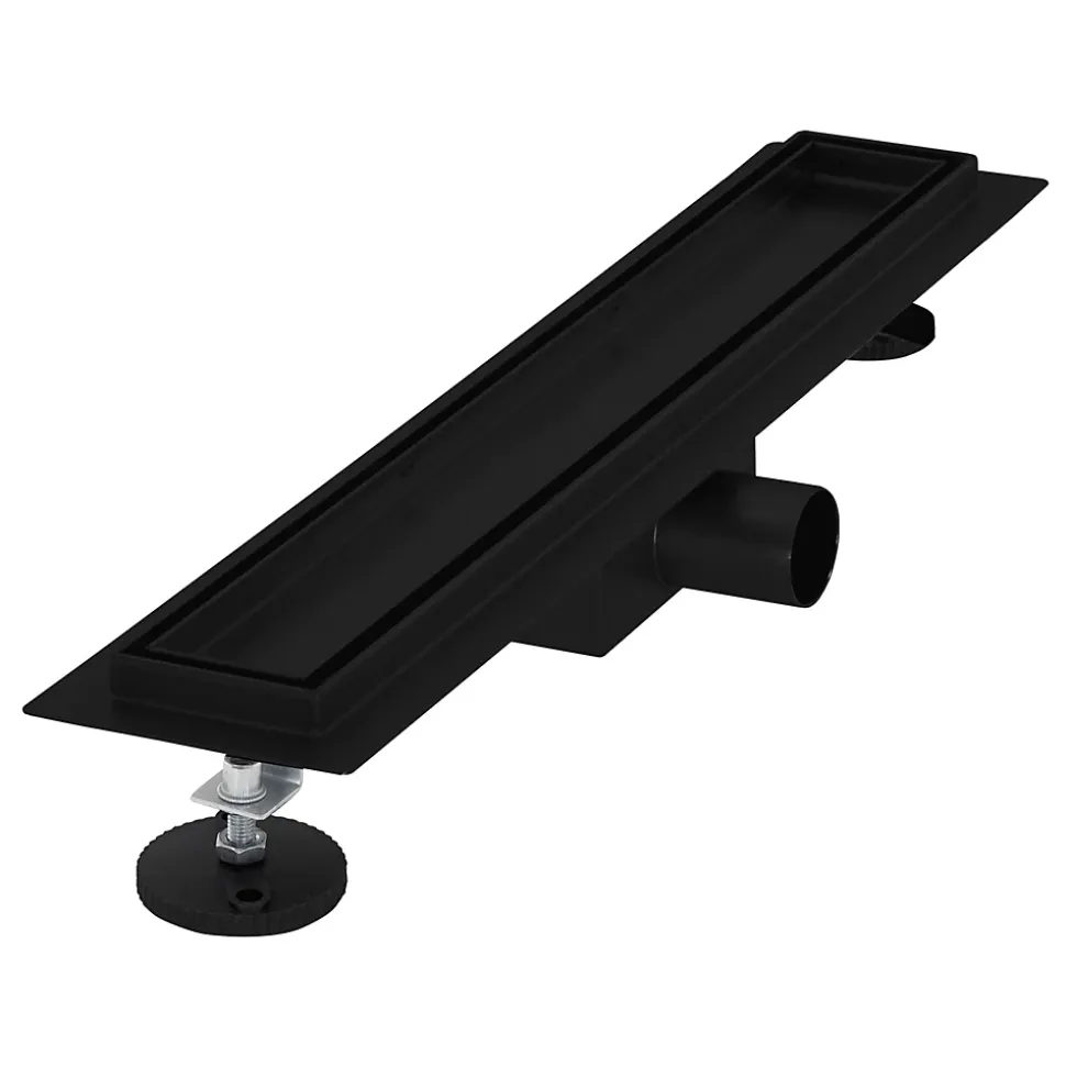Caniveau de Douche 50 cm 2en1 à Carreler, Noir, Acier Inoxydable