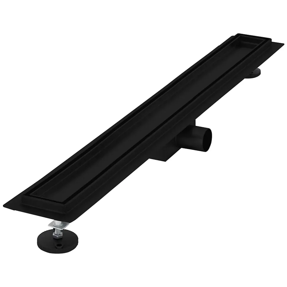 Caniveau de Douche 80 cm 2en1 à Carreler, Noir, Acier Inoxydable