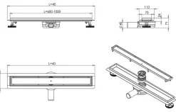 Caniveau de douche à l'italienne Acier inox à carreler avec Siphon, Drain de cabine Filtre anti-odeurs - FlexGT01-3 - 70cm