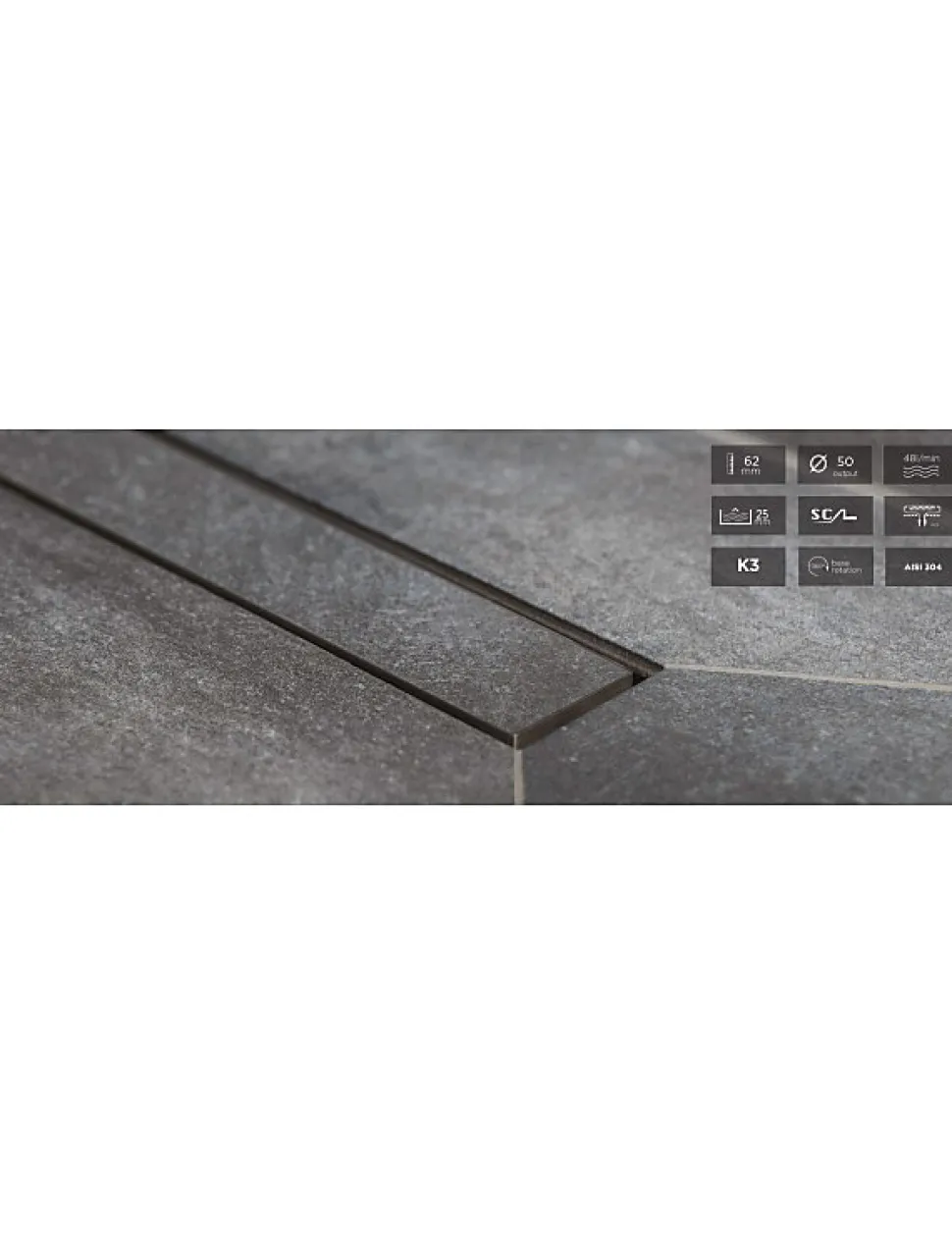 Caniveau de douche BOARD FRAMELESS 120x120 cm-Acier inoxydable--55 --Acier inoxydable