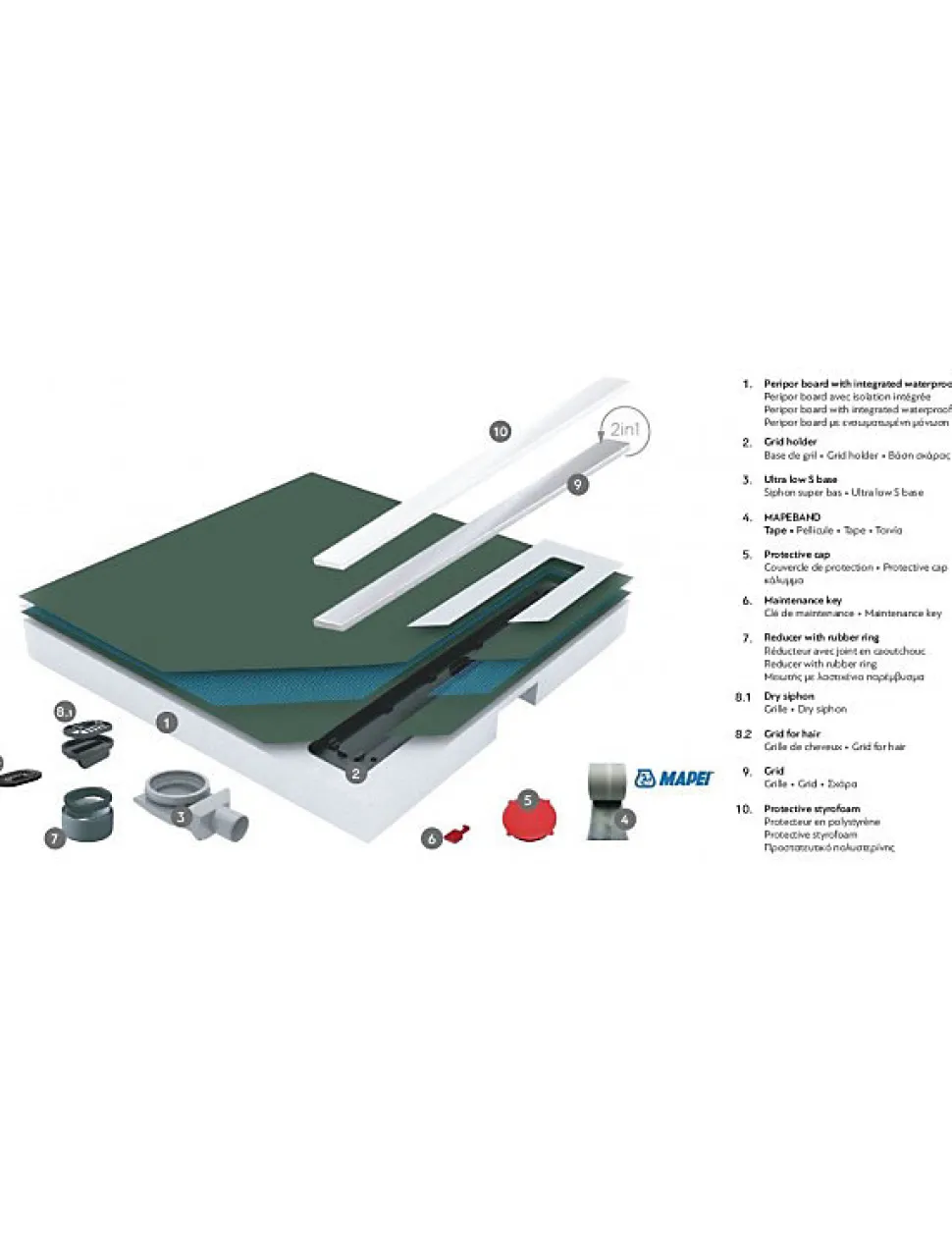 Caniveau de douche BOARD FRAMELESS 120x120 cm-Acier inoxydable--55 --Acier inoxydable