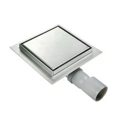 Caniveau de douche carré inox CARA 20 x 20 cm avec siphon anti-odeurs, drainage 36l/min, hauteur réglable SANIVERRE