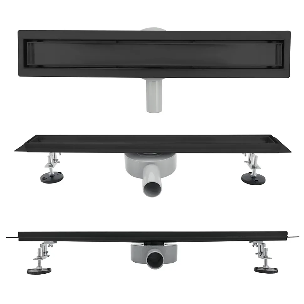 Caniveau de douche 2en1 VINY L.100 cm, réversible à carreler ou inox noir + siphon 360, drainage 36l/min - SANIVERRE