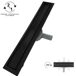 Caniveau de douche 2en1 VINY L.100 cm, réversible à carreler ou inox noir + siphon 360, drainage 36l/min - SANIVERRE