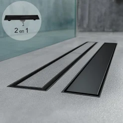 Caniveau de douche 2en1 VINY L.100 cm, réversible à carreler ou inox noir + siphon 360, drainage 36l/min - SANIVERRE