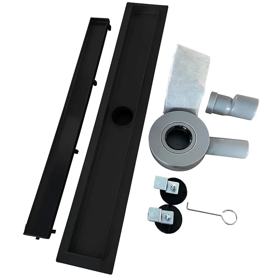 Caniveau de douche 2en1 VINY L.50 cm, réversible à carreler ou inox noir + siphon 360, drainage 36l/min - SANIVERRE
