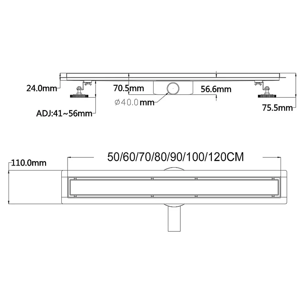 Caniveau de douche 2en1 VINY L.50 cm, réversible à carreler ou inox noir + siphon 360, drainage 36l/min - SANIVERRE