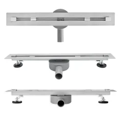 Caniveau de douche italienne slim DEKI L.70 cm acier inoxydable avec siphon 360, drainage performant SANIVERRE