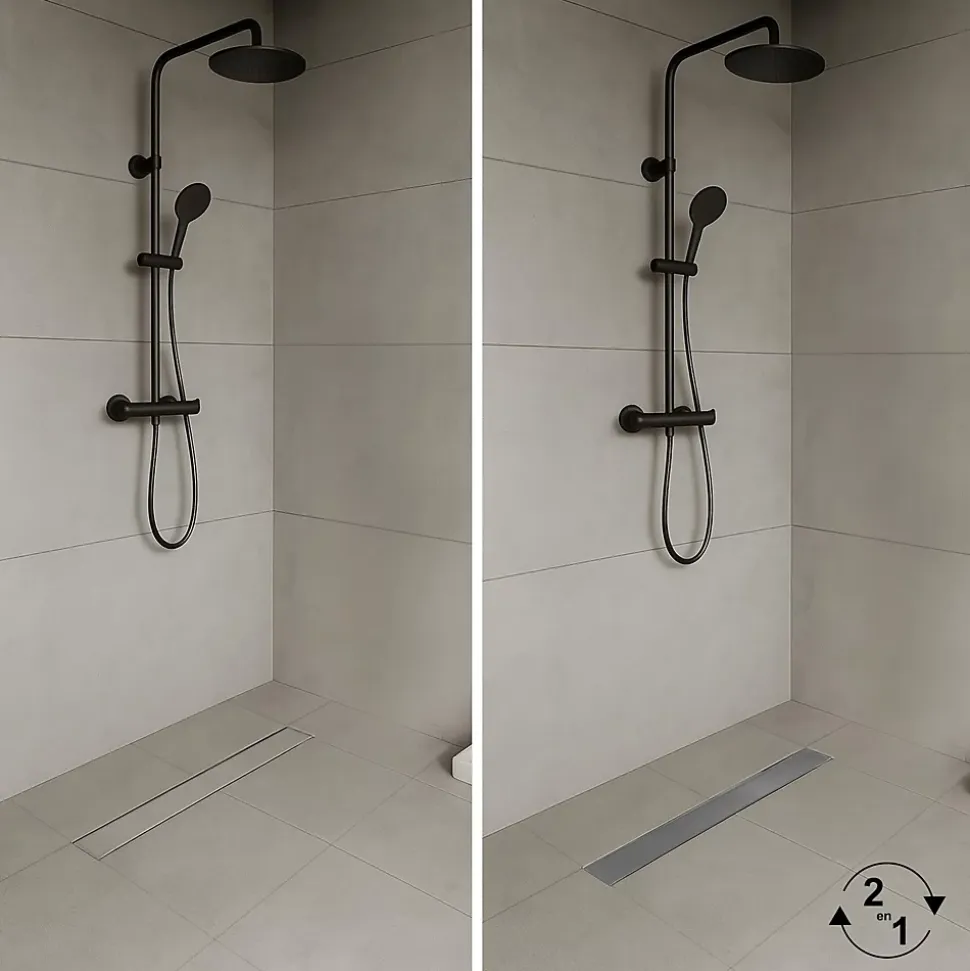 Caniveau de douche Italienne 2en1 CELO L.80 cm à encastrer réversible à carreler ou inox - SANIVERRE