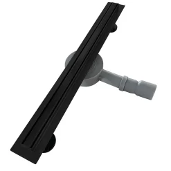 Caniveau de douche italienne étroit noir SAMY L.50 cm siphon 360, drainage 36l/min, hauteur réglable SANIVERRE