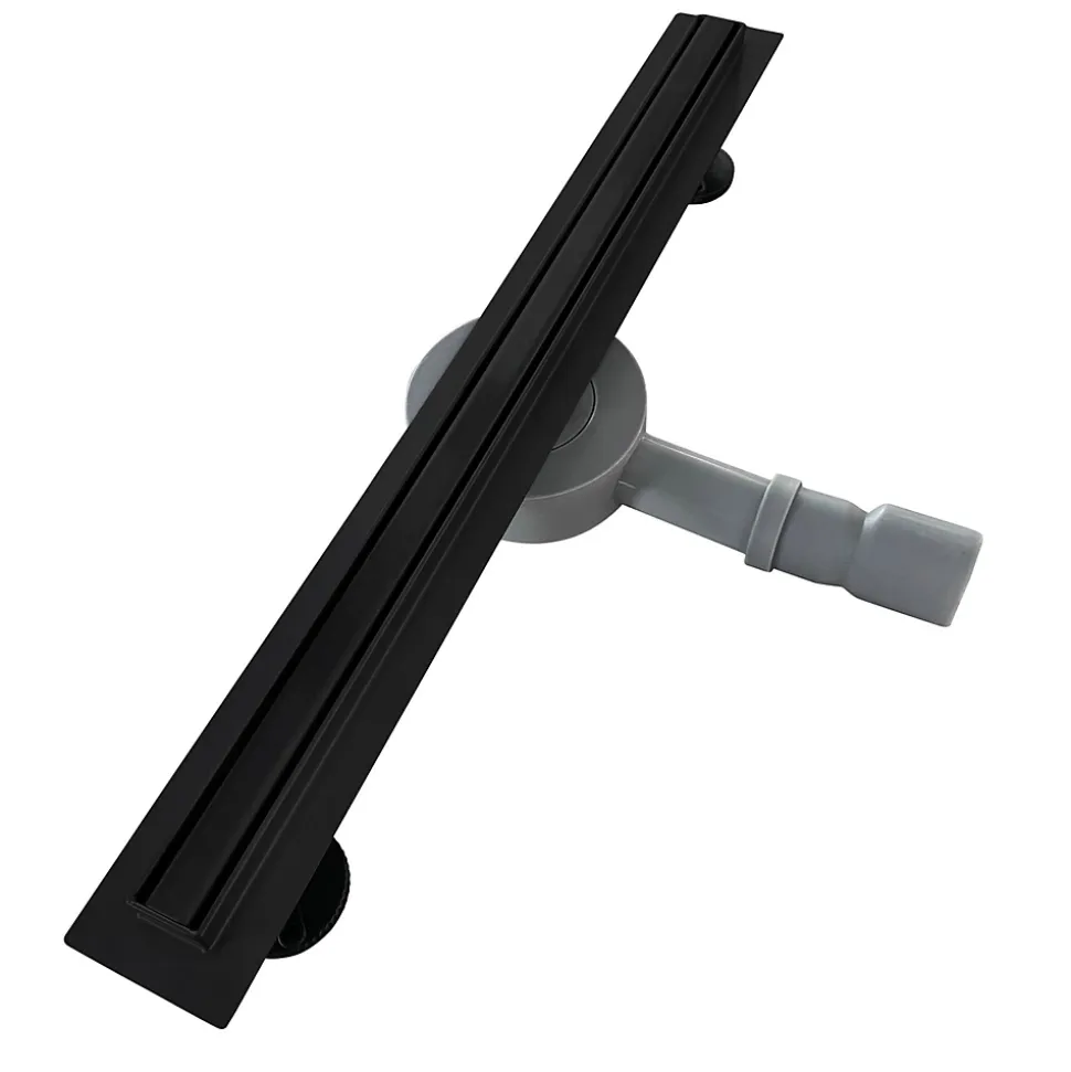 Caniveau de douche italienne étroit noir SAMY L.50 cm siphon 360, drainage 36l/min, hauteur réglable SANIVERRE