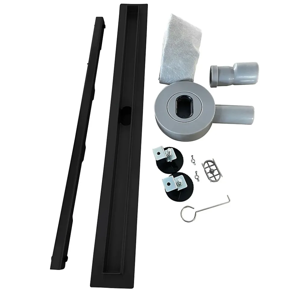 Caniveau de douche italienne étroit noir SAMY L.50 cm siphon 360, drainage 36l/min, hauteur réglable SANIVERRE