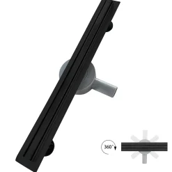 Caniveau de douche italienne étroit noir SAMY L.50 cm siphon 360, drainage 36l/min, hauteur réglable SANIVERRE