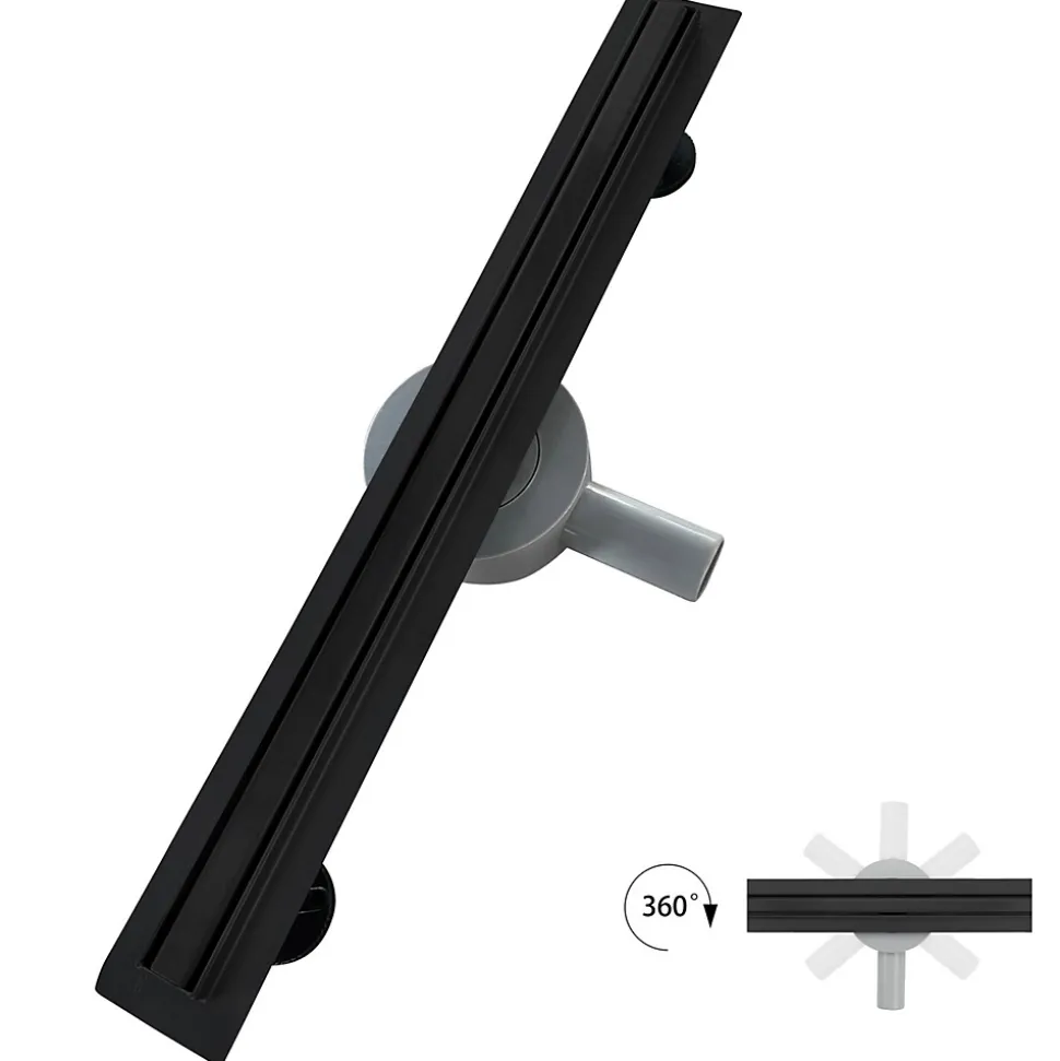 Caniveau de douche italienne étroit noir SAMY L.50 cm siphon 360, drainage 36l/min, hauteur réglable SANIVERRE