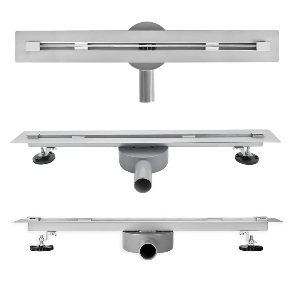 Caniveau de douche italienne slim DEKI L.80 cm acier inoxydable avec siphon 360, drainage performant SANIVERRE