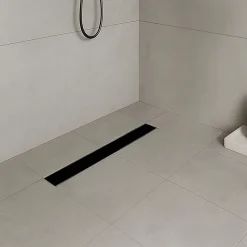 Caniveau de douche KODY L.70 cm verre noir et inox, siphon anti-odeurs, drainage performant -SANIVERRE
