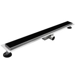 Caniveau de douche KODY L.70 cm verre noir et inox, siphon anti-odeurs, drainage performant -SANIVERRE
