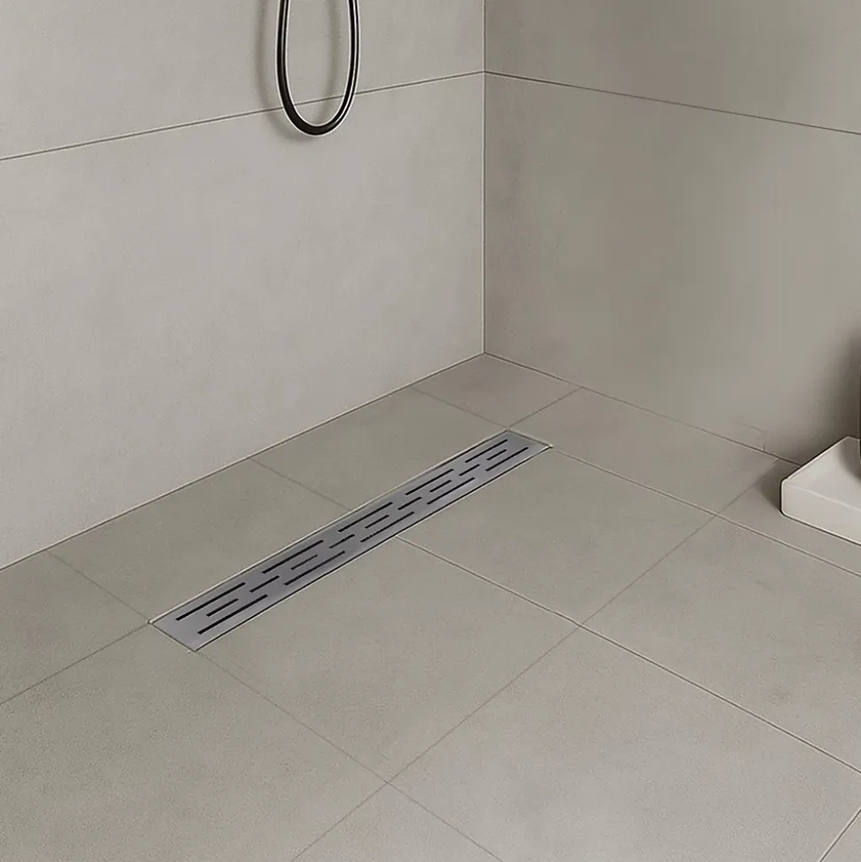 Caniveau de douche L.120 cm JAZY design linéaire, inox, anti-odeurs, drainage élevé - SANIVERRE