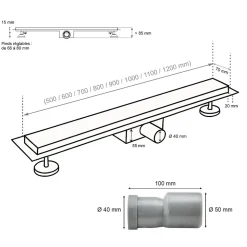 Caniveau de douche L.60 cm JAZY design linéaire, inox, anti-odeurs, drainage élevé - SANIVERRE