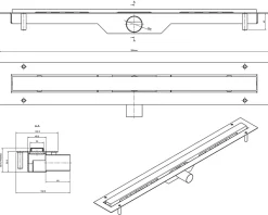 Caniveau Ilcom LIN pour drain de douche en acier inoxydable Or satiné - 70cm x13cmx5cm