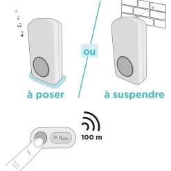 Carillon sans fil - OneBell 100 - SCS SENTINEL - Portée 100m - 15 mélodies - IP55