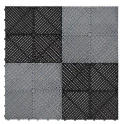 Carrelage de Sol Ventilé Pour Garage Avec Bordure (90 x Noir & 30 Gris)