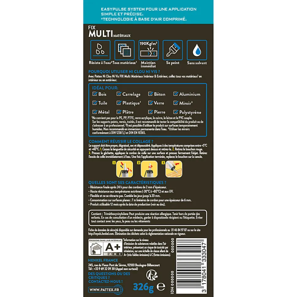 Cartouche de colle polymère propulsée au gaz, 200 g - intérieur/extérieur