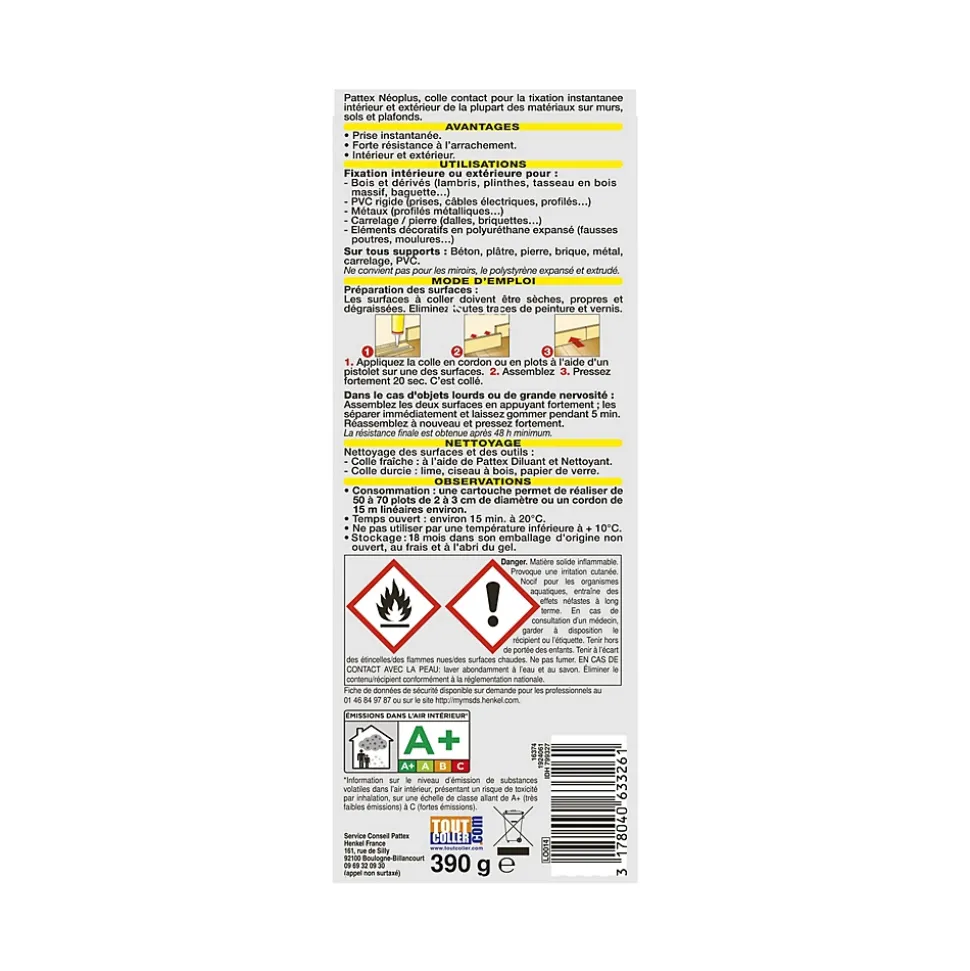 Cartouche Neoplus 345g Pattex vendue par 3 pièces